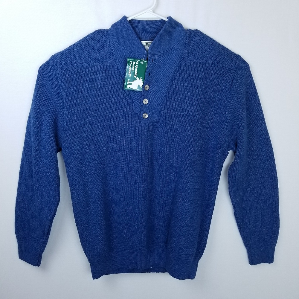 L. L. Bean Blue Knit Sweater L Half Button NWT